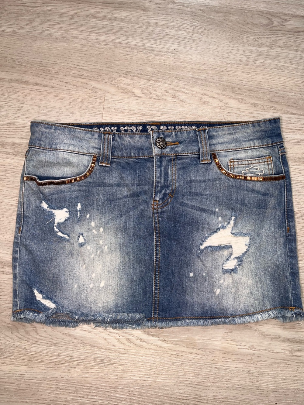 Harley-Davidson Blue Cotton Distressed Denim Mini Skirt 10